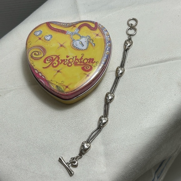 Brighton Sparkling Heart Bracelet Silver Plated Vintage Crystals 8" & Small Tin - Picture 10 of 10